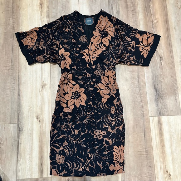 Anthropologie Maeve Kimono Black Orange Fall Pocket Zipper Dress 4 - Picture 2 of 10